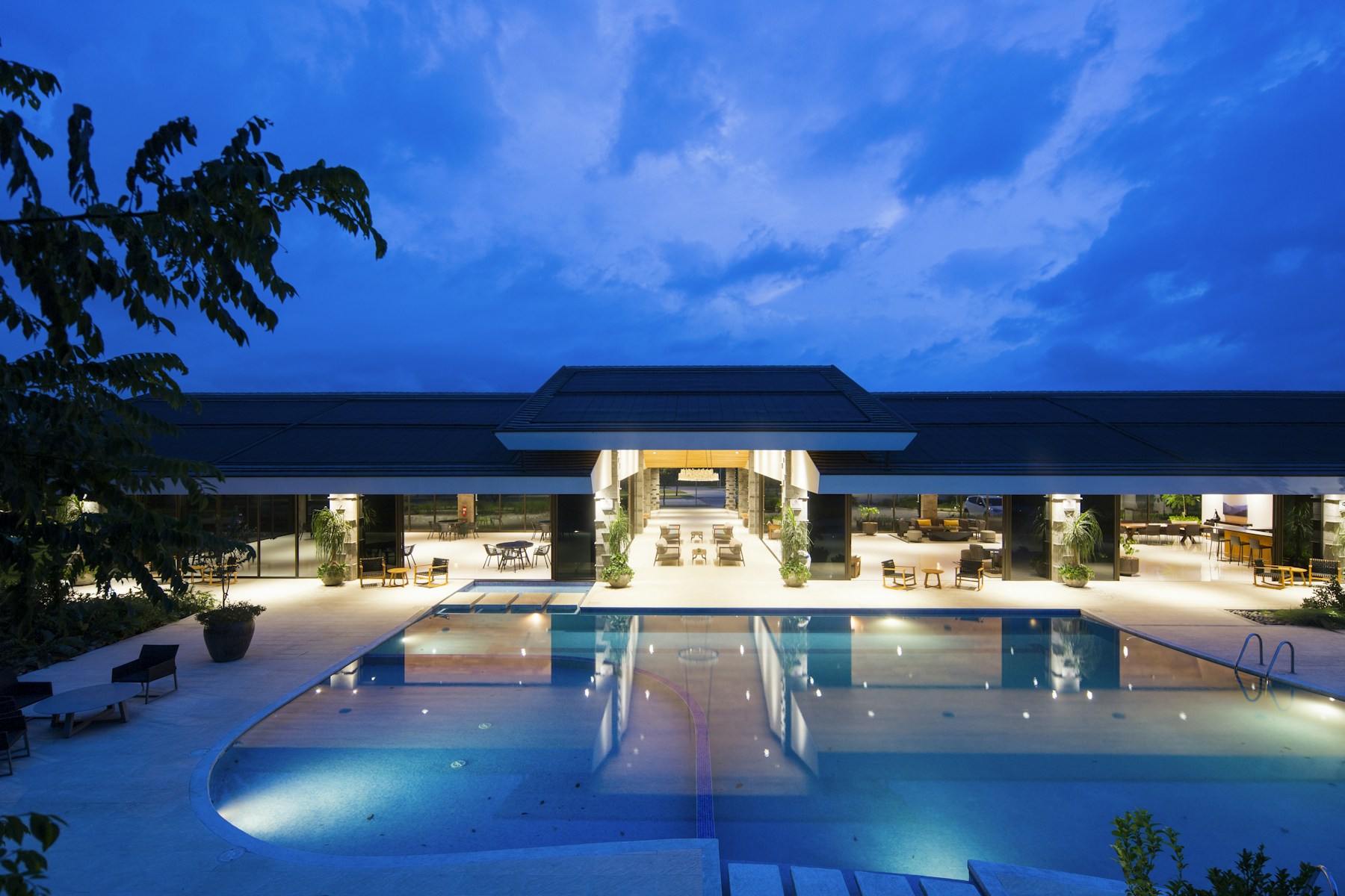 A welcoming hotel courtyard